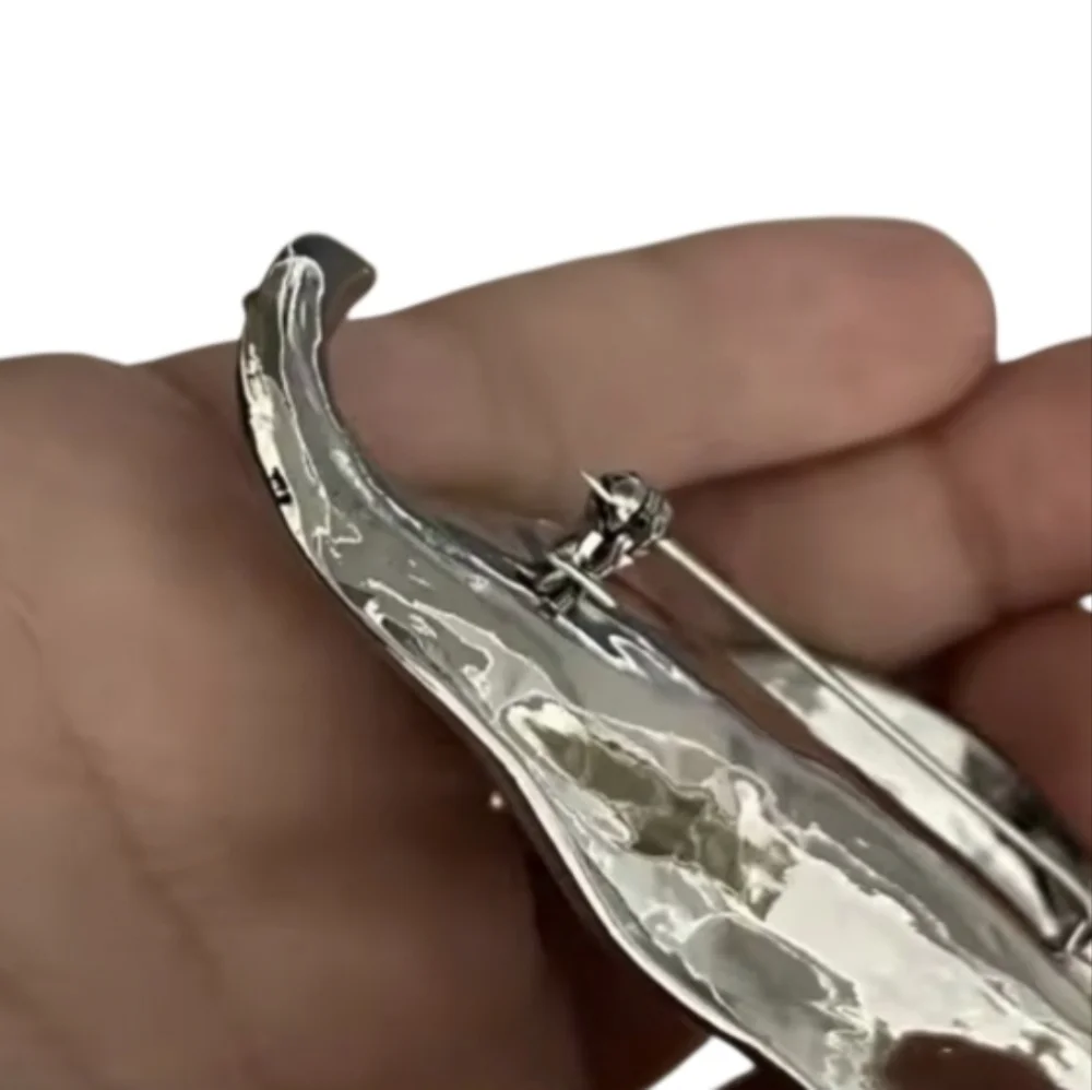 Calla Lily Flower Leaf Brooch Scuptural Silver | NWOT